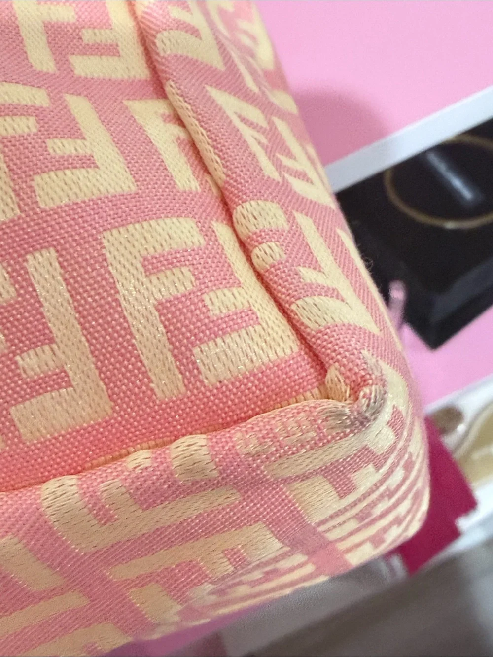Fendi Pink and Tan Zucca Monogram Tote with Pouch